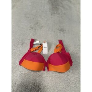 New Express Color Block Balconette Body Contour Swim Top‎ Medium Orange Pink